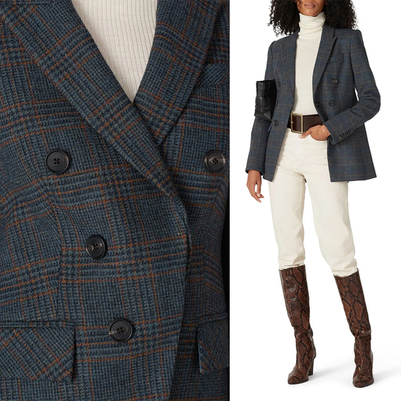 Veronica Beard Yareli Dickey Blazer Jacket Gray Plaid Wool Double Breasted Sz 2 - Picture 4 of 13